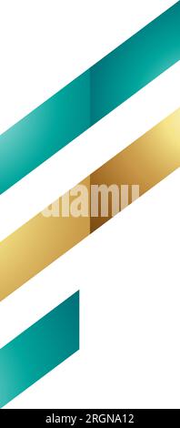 Persian Green and Golden Glossy Letter F Icon with Diagonal Stripes on a White Background Stock Vector