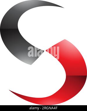 Red and Black Glossy Blade Shaped Letter S Icon on a White Background Stock Vector