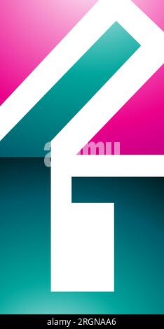 Persian Green and Magenta Glossy Rectangular Letter G or Number 6 Icon on a White Background Stock Vector