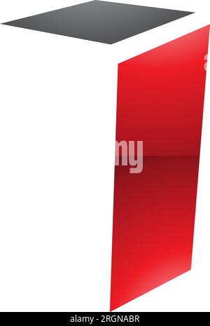 Red and Black Glossy Folded Letter I Icon on a White Background Stock Vector