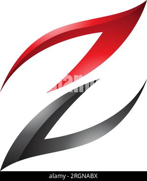 Red and Black Glossy Fire Shaped Letter Z Icon on a White Background Stock Vector