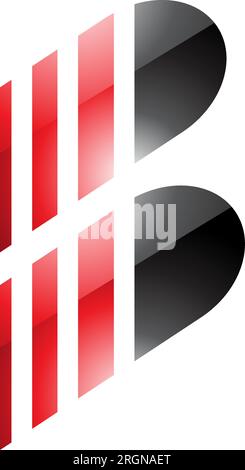 Red and Black Glossy Letter B Icon with Vertical Stripes on a White Background Stock Vector