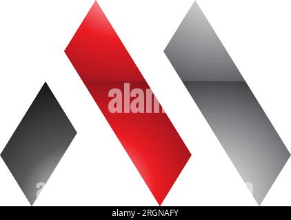 Red and Black Glossy Letter M Icon with Rectangles on a White Background Stock Vector