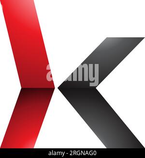 Red and Black Glossy Lowercase Arrow Shaped Letter K Icon on a White Background Stock Vector