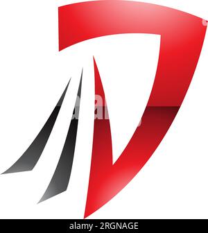 Red and Black Glossy Letter D Icon with Tails on a White Background Stock Vector