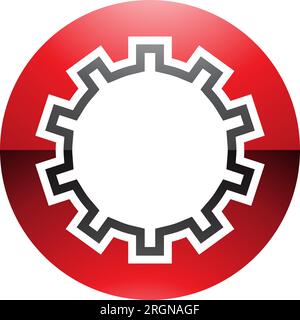 Red and Black Glossy Letter O Icon with Castle Wall Pattern on a White Background Stock Vector