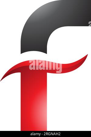 Red and Black Glossy Letter F Icon with Spiky Waves on a White Background Stock Vector