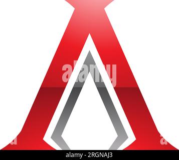 Red and Black Glossy Pillar Shaped Letter A Icon on a White Background Stock Vector
