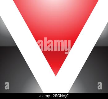 Red and Black Glossy Rectangular Shaped Letter V Icon on a White Background Stock Vector