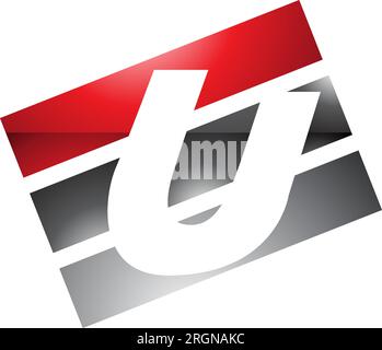 Red and Black Glossy Rectangular Shaped Letter U Icon on a White Background Stock Vector