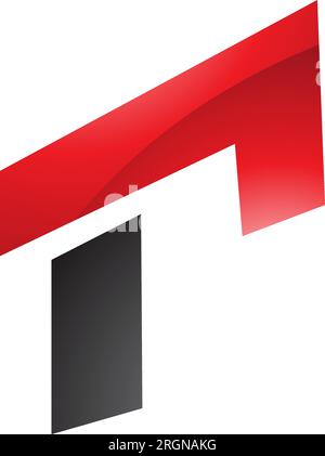 Red and Black Glossy Rectangular Letter R Icon on a White Background Stock Vector