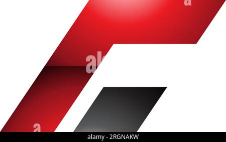 Red and Black Glossy Rectangular Italic Letter C Icon on a White Background Stock Vector
