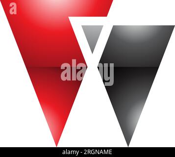 Red and Black Glossy Letter W Icon with Triangles on a White Background Stock Vector