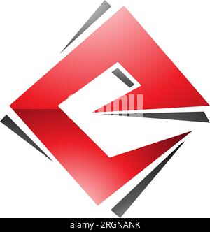Red and Black Glossy Square Diamond Letter E Icon on a White Background Stock Vector