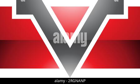 Red and Black Glossy Rectangle Shaped Letter V Icon on a White Background Stock Vector