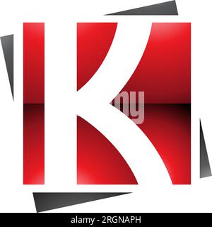 Red and Black Glossy Square Letter K Icon on a White Background Stock Vector