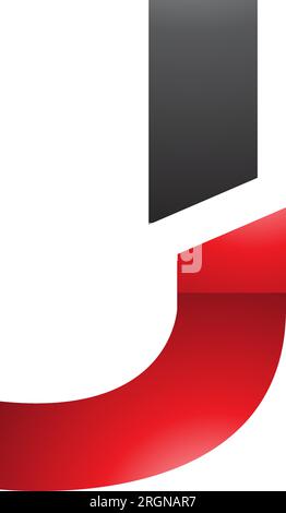 Red and Black Glossy Split Shaped Letter J Icon on a White Background Stock Vector