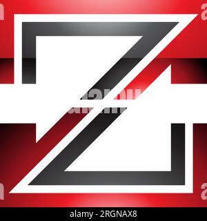 Red and Black Glossy Striped Shaped Letter Z Icon on a White Background Stock Vector