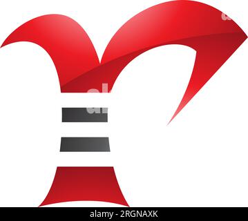 Red and Black Glossy Striped Letter R Icon on a White Background Stock Vector