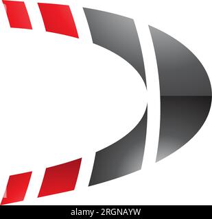Red and Black Striped Glossy Letter D Icon on a White Background Stock Vector