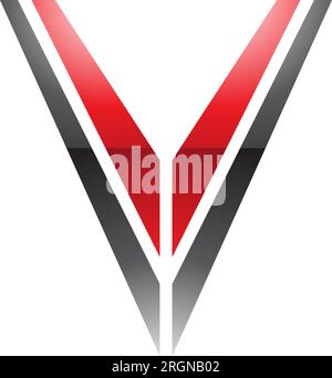 Red and Black Glossy Striped Shaped Letter V Icon on a White Background Stock Vector