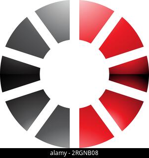 Red and Black Glossy Striped Letter O Icon on a White Background Stock Vector