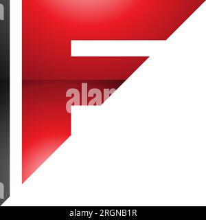 Red and Black Triangular Glossy Letter F Icon on a White Background Stock Vector