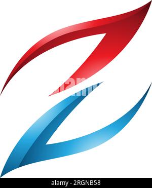 Red and Blue Glossy Fire Shaped Letter Z Icon on a White Background Stock Vector