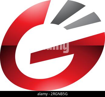 Red and Black Glossy Striped Oval Letter G Icon on a White Background Stock Vector