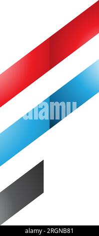 Red and Blue Glossy Letter F Icon with Diagonal Stripes on a White Background Stock Vector