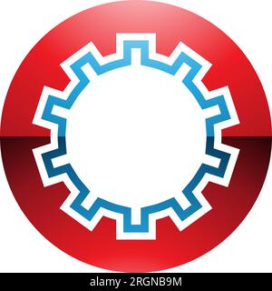 Red and Blue Glossy Letter O Icon with Castle Wall Pattern on a White Background Stock Vector