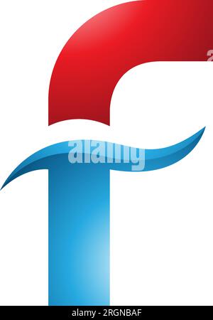 Red and Blue Glossy Letter F Icon with Spiky Waves on a White Background Stock Vector