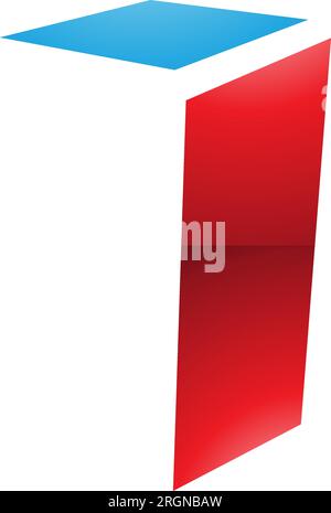 Red and Blue Glossy Folded Letter I Icon on a White Background Stock Vector