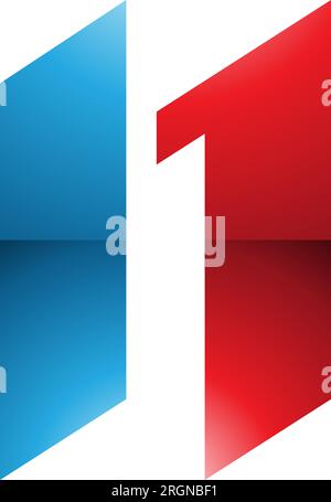 Red and Blue Glossy Letter N Icon with Parallelograms on a White Background Stock Vector