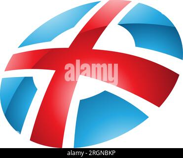 Red and Blue Glossy Round Shaped Letter X Icon on a White Background Stock Vector