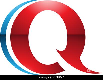 Red and Blue Glossy Spiky Round Shaped Letter Q Icon on a White Background Stock Vector