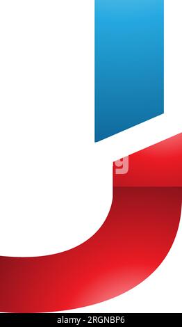 Red and Blue Glossy Split Shaped Letter J Icon on a White Background Stock Vector