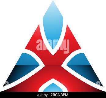 Red and Blue Glossy Triangle Shaped Letter X Icon on a White Background Stock Vector