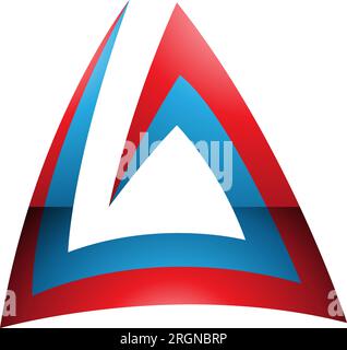 Red and Blue Glossy Triangular Spiral Letter A Icon on a White Background Stock Vector