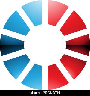 Red and Blue Glossy Striped Letter O Icon on a White Background Stock Vector
