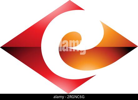 Red and Orange Glossy Horizontal Diamond Shaped Letter E Icon on a White Background Stock Vector