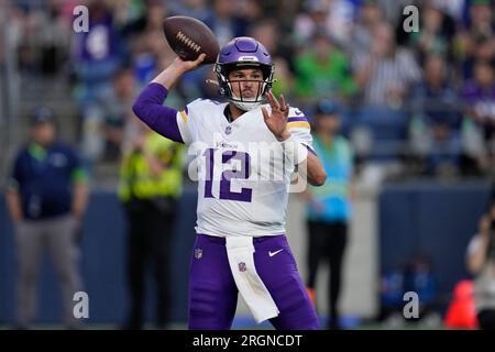 Chicago, United States. 08th Jan, 2023. Minnesota Vikings quarterback Nick  Mullens (12) looks for an open receiver against the Chicago Bears at  Soldier Field in Chicago on Sunday, January 8, 2023. The