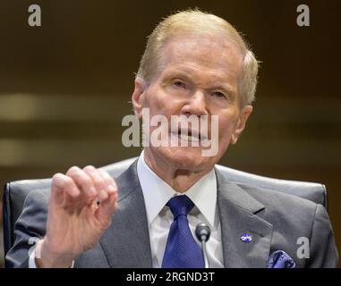 Reportage: NASA before the Senate Appropriations’ Commerce, Justice, Science, and Related Agencies subcommittee (May 2022) - NASA Administrator Bill Nelson testifies during a budget hearing, Tuesday, May 3, 2022, at the Dirksen Senate Office Building Stock Photo