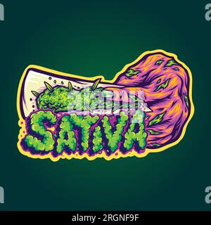 Zombie hand rolling cannabis with sativa lettering vector illustrations for your work logo, merchandise t-shirt, stickers and label designs, poster, g Stock Vector