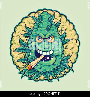 Unleash cannabis bud monster smoke vector illustrations for your work logo, merchandise t-shirt, stickers and label designs, poster, greeting cards ad Stock Vector