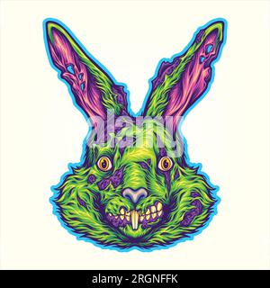 Premium Vector  Cute evil rabbit sewn voodoo bunny walking through.  stitched thread funny monochrome zombie monster