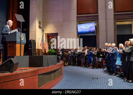 Reportage: President Joe Biden attends the National Prayer Breakfast, Thursday, February 2, 2023, at the U.S. Capitol Visitor Center at the U.S. Capitol in Washington, D.C. Stock Photo