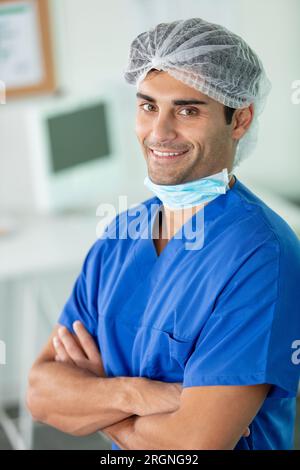 handsome doctor man posing in hospital Stock Photo