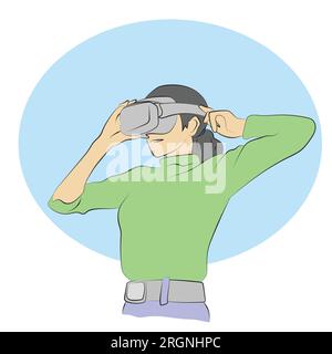 half length of businesswoman using vr glasses illustration vector hand drawn isolated on white background Stock Vector