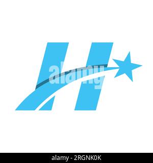 Star Logo On Letter H. Moving Star Symbol Vector Template Stock Vector